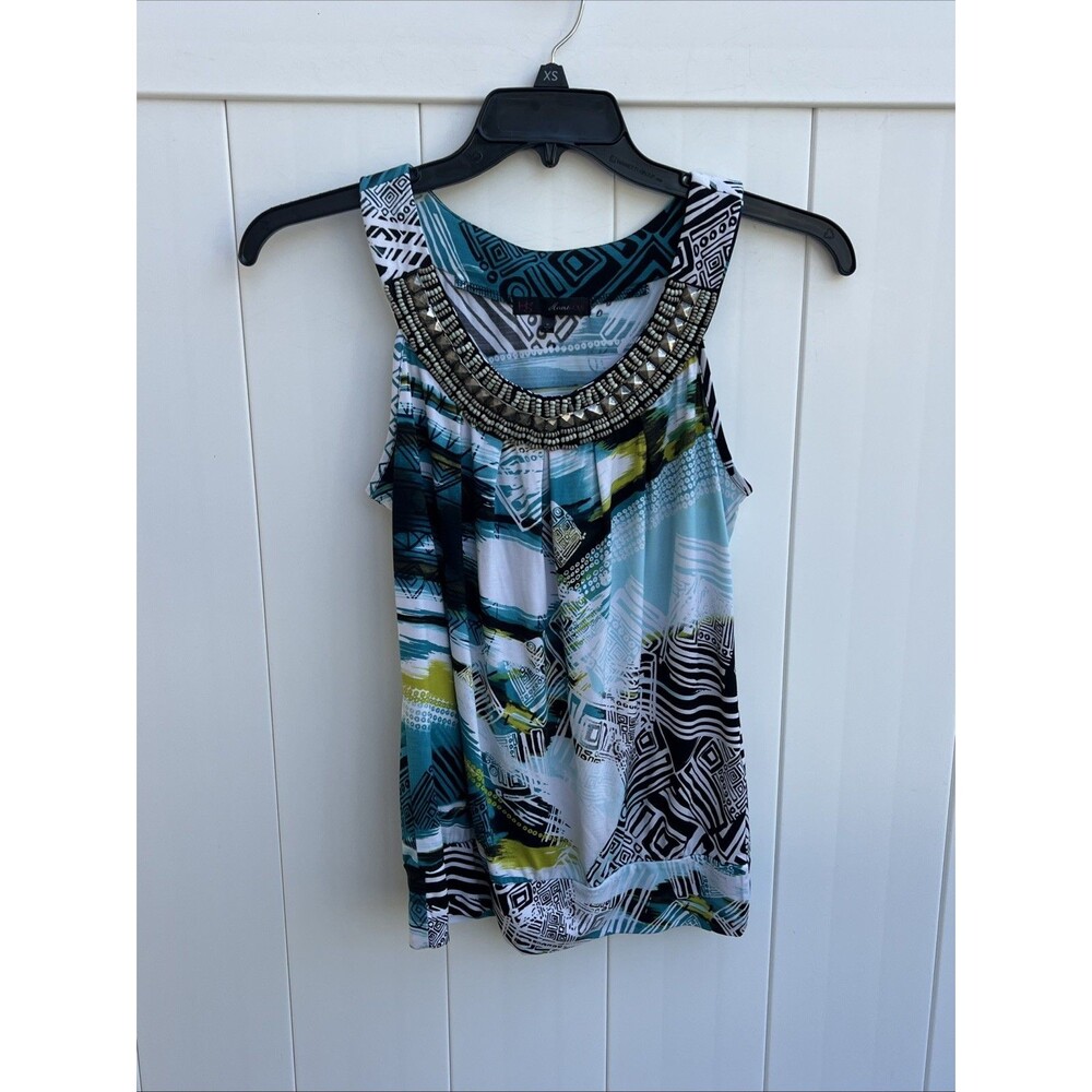 Heart Soul Blouse Tank Sz Small Geometric Colorful Beaded Neck